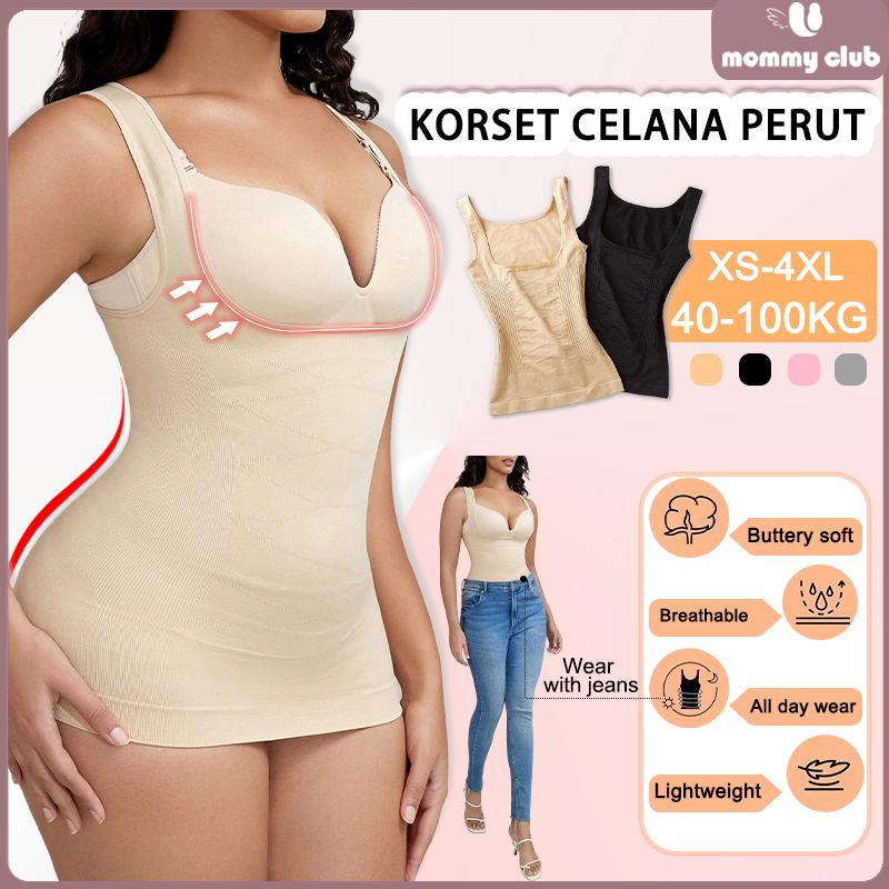 4XL Korset Pelangsing Perut Wanita Melahirkan Seamless Tanktop Bra Panjang Korset Pengecil