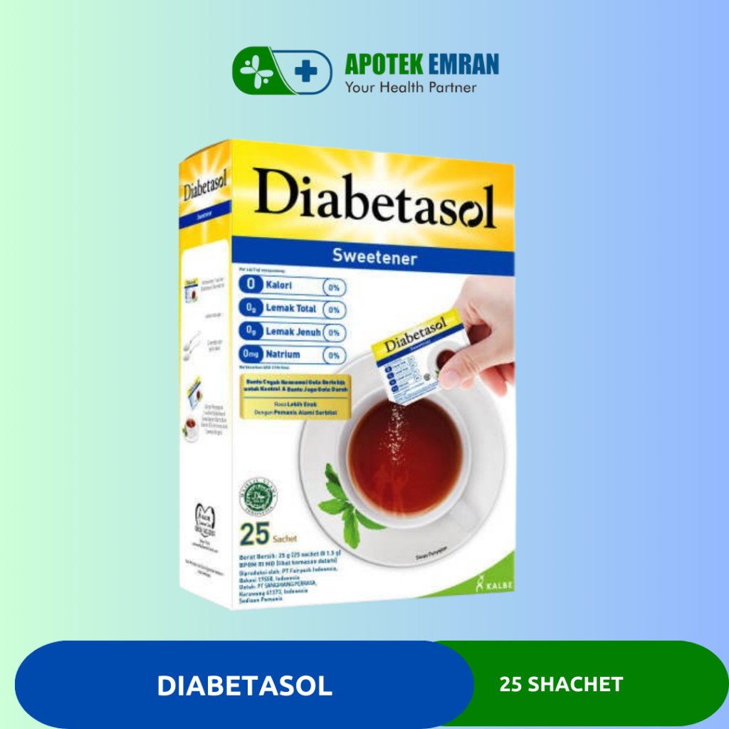 

DIABETASOL SWEETENER, BANTU MENCEGAH KONSUMSI GULA BERLEBIH UNTUK GAJA DAN KONTROL GULA DARAH.