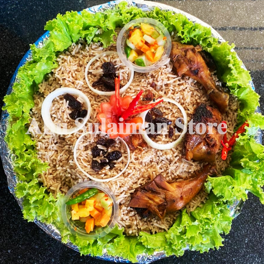 

LAKU BSALE! PAKET BERAS BASMATI 1 KG & BUMBU BERYANI KEBULI KABSAH MANDHI BUKHORI ABU SULAIMAN