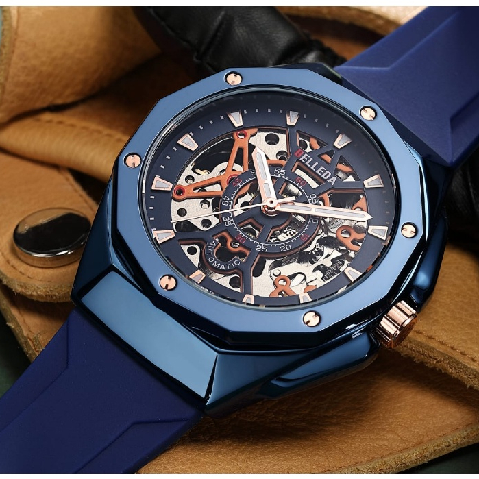 Jam Tangan Pria Belleda 9476 Automatic Strap Rubber Original – Anti Air Fashion Mewah Bergaransi
