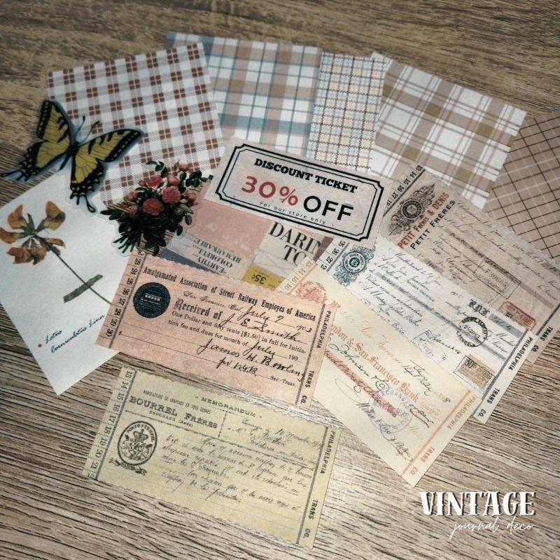 

15pcs Mini Vintage Journal Deco Scrapbook | Dekorasi Memo Ticket Sticker Flakes Aesthetic