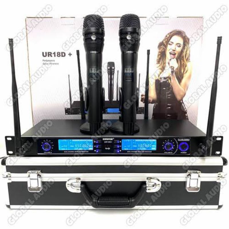 MICROPHONE WIRELESS UR18D+ FREE KOPER 2 MIC GENGGAM FREQUENCY UHF UR18D PLUS