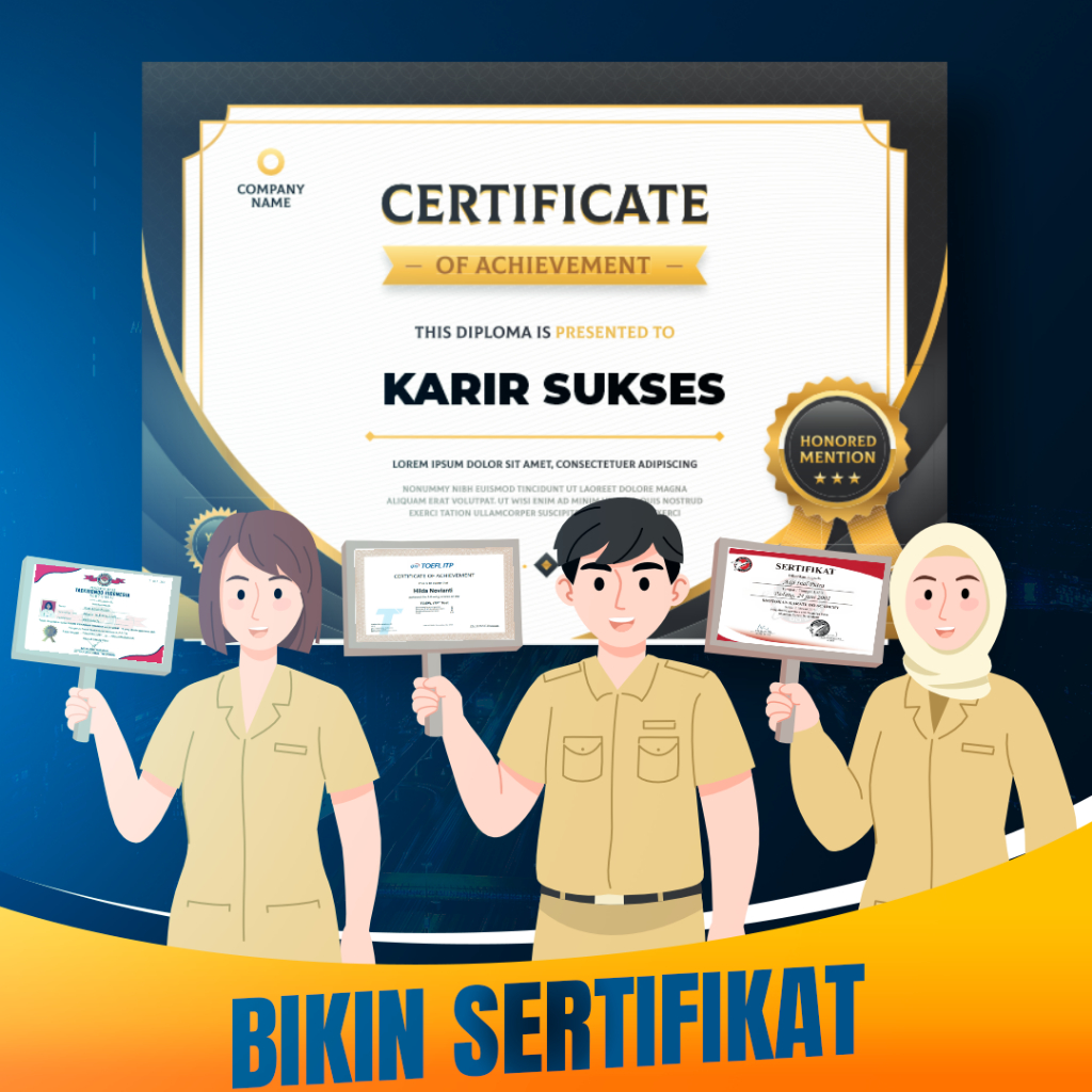 

SERTIFIKAT untuk karir gemilang | Bisa Req Score | Sertifikat Penghargaan Pelatihan Custom Komputer Microsoft / Toefl / Bela Diri Karate Silat Taekwondo untuk CPNS 2024 CASN P3K KAI | Eyelash / Nail Art | Seminar Sertifikasi Pengalaman Kerja Magang / PKL