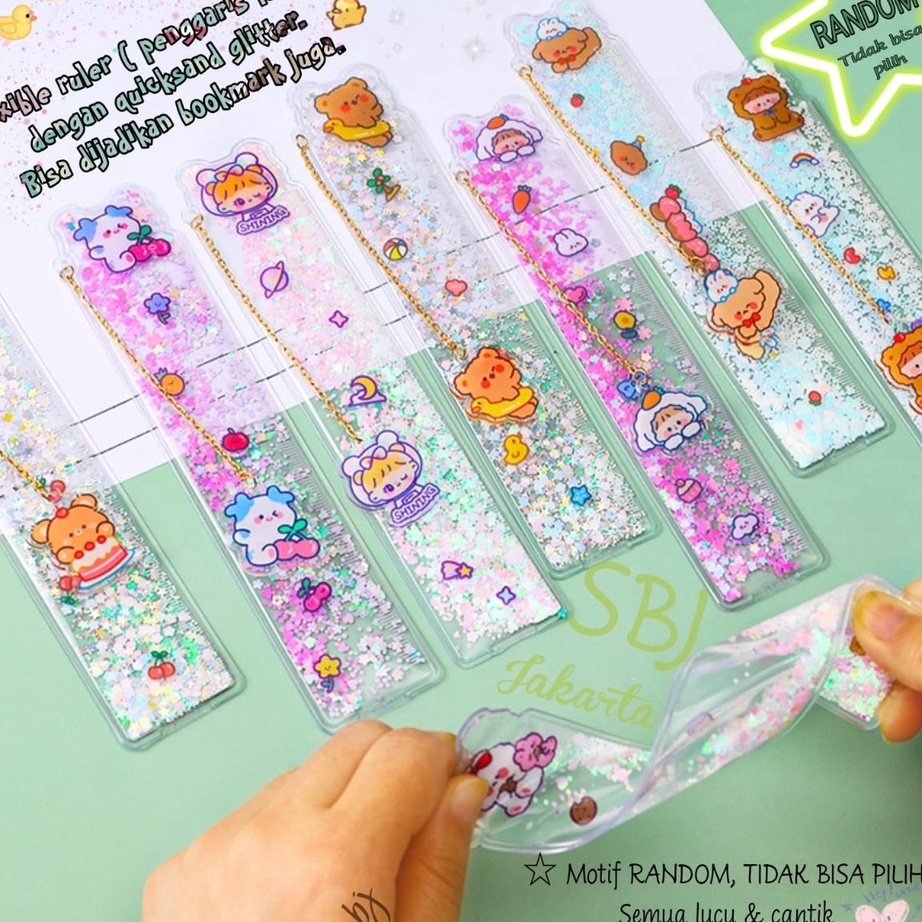 

HARGA BERSAHABAT Penggaris Plastik Glitter Ruler Bookmark 15 cm motif Laser Quicksand