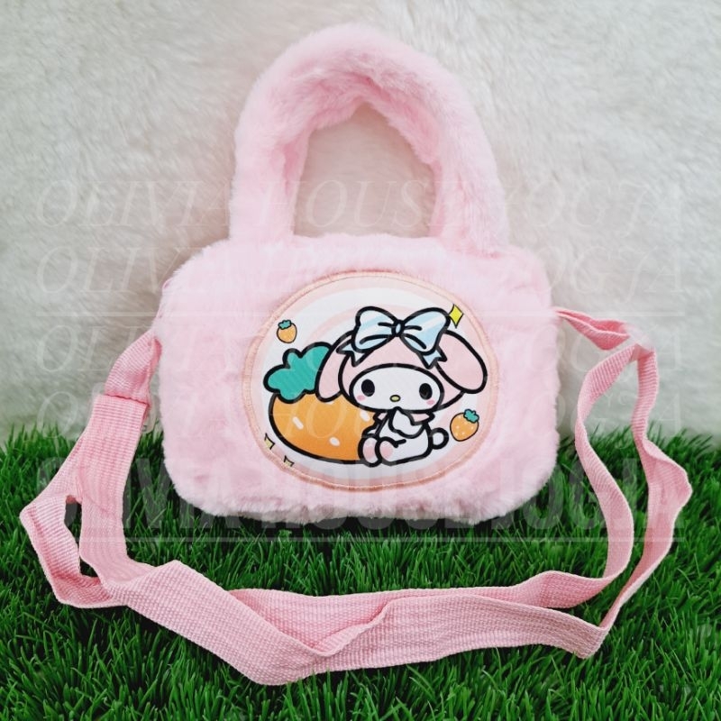 Tas Selempang Bulu My Melody Pink Tas Tenteng My Melody Bulat Tas My Melody Selempang Tenteng