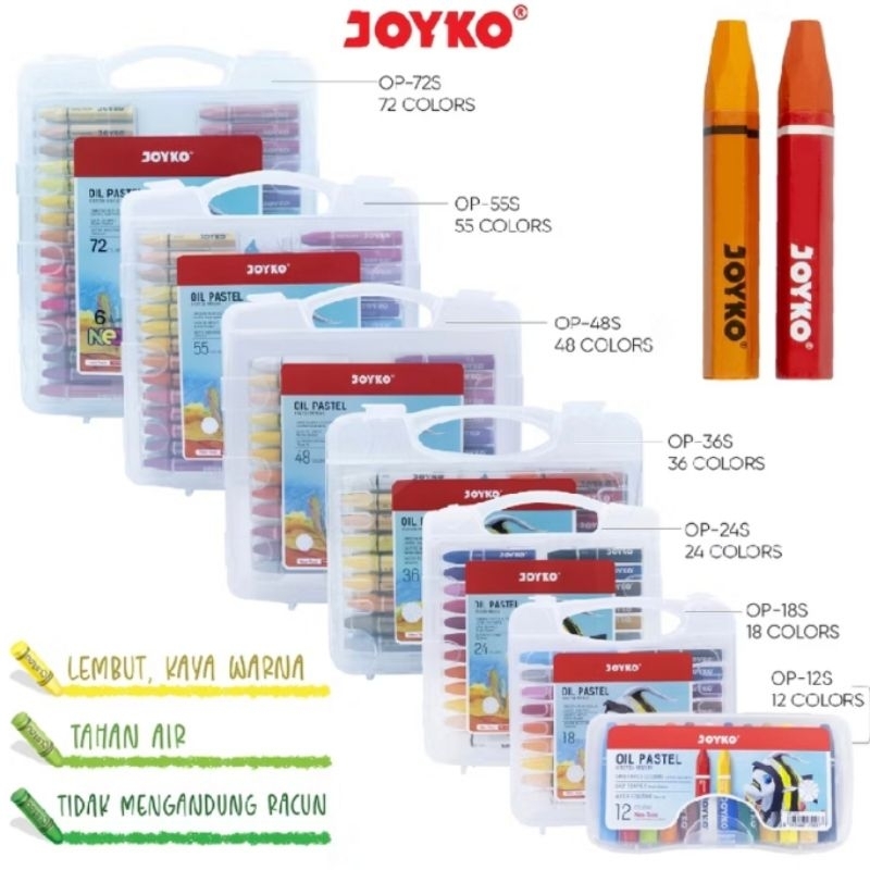 

Crayon oil pastel 12 warna, 18 warna, 36 warna, 48 warna, 55 warna / crayon non toxic / Joyko oil pastel crayon 12w, 18w, 24w, 36w, 48w, 55w / krayon joyko/ alat menggambar