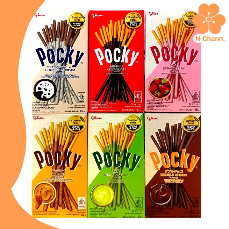 

Pocky Chocolate, Double, Strawberry, Matcha, Cookies Cream, Almond