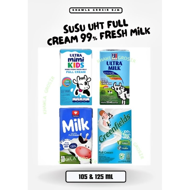 

KALSEL SUSU FULL CREAM 99% / 100% FRESH MILK 105 ML / 125 ML GREENFIELD ULTRA MIMI DIAMOND MILK