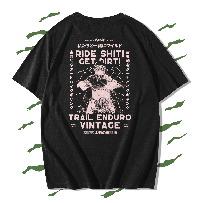 Baju Kaos Geng Tril Tua Seni Kanji Trail Adventure Enduro Vintage by Mudxracer
