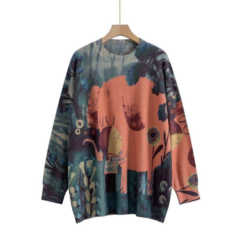 Sweater Bigsize / Sweater Wanita Knit Bulu Halus Floral