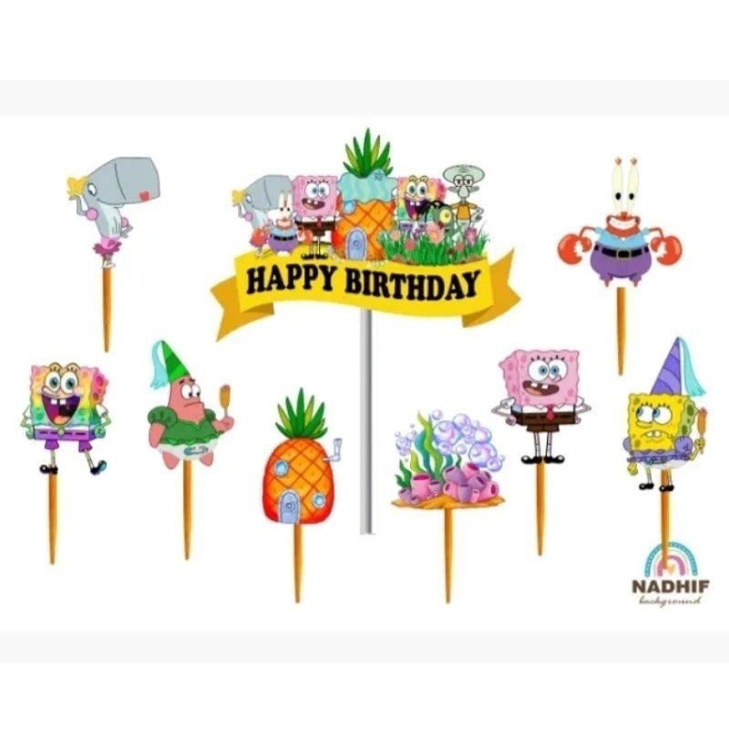 [Whispers] topper kue Spongebob,hiasan kue ulang tahun Spongebob,topper karakter Spongebob