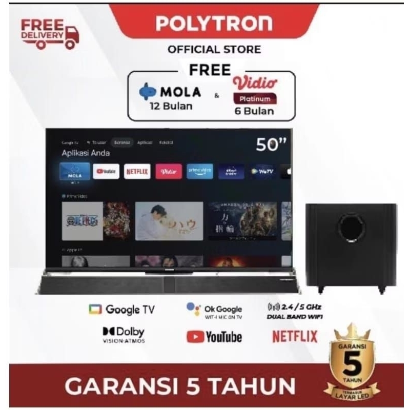 TV POLYTRON 4K UHD 50 INCH ANDROID GOOGLE TV SOUNDBAR 50BUG5058