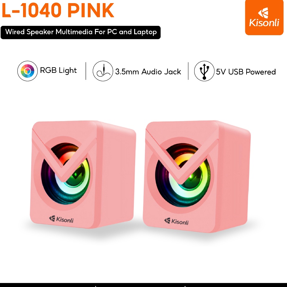 KP8 KISONLI Gaming Speaker KomputerLaptop L14 LED RGB Lht With Switch Volume Control  Pink