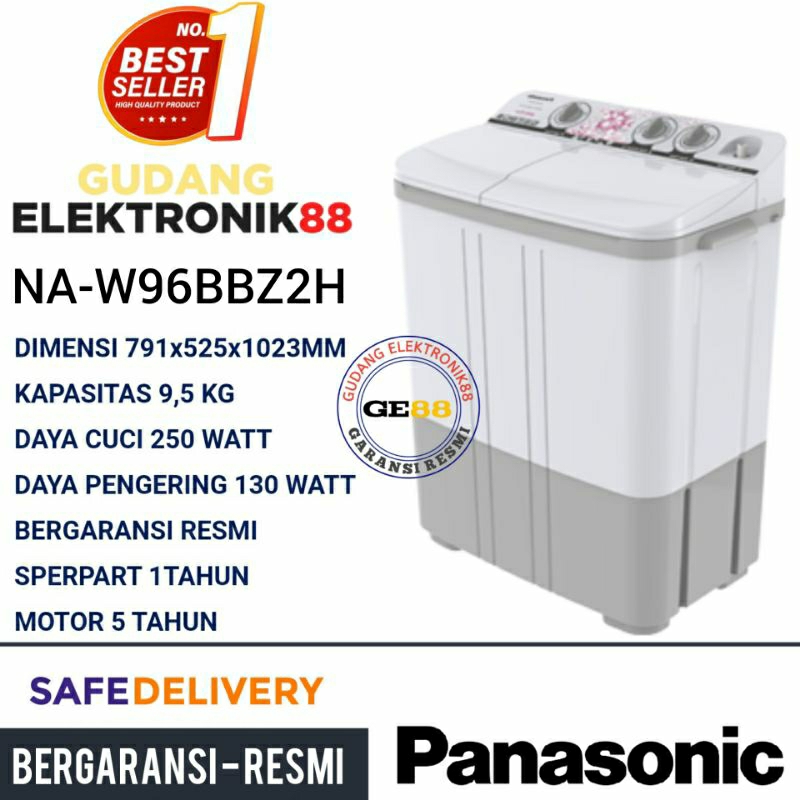 Mesin Cuci 2 Tabung Panasonic 9,5 Kg NA-W96BBZ2H Low Watt