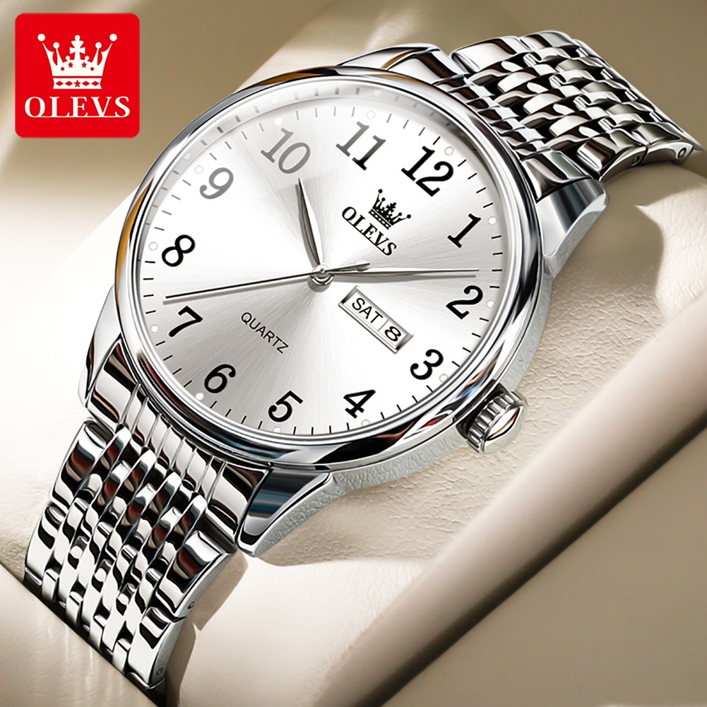 OLEVS Jam Tangan Pria 100% Original Anti Air Jam Tangan Pria Rantai Stainless Steel Tipis Simple Jam