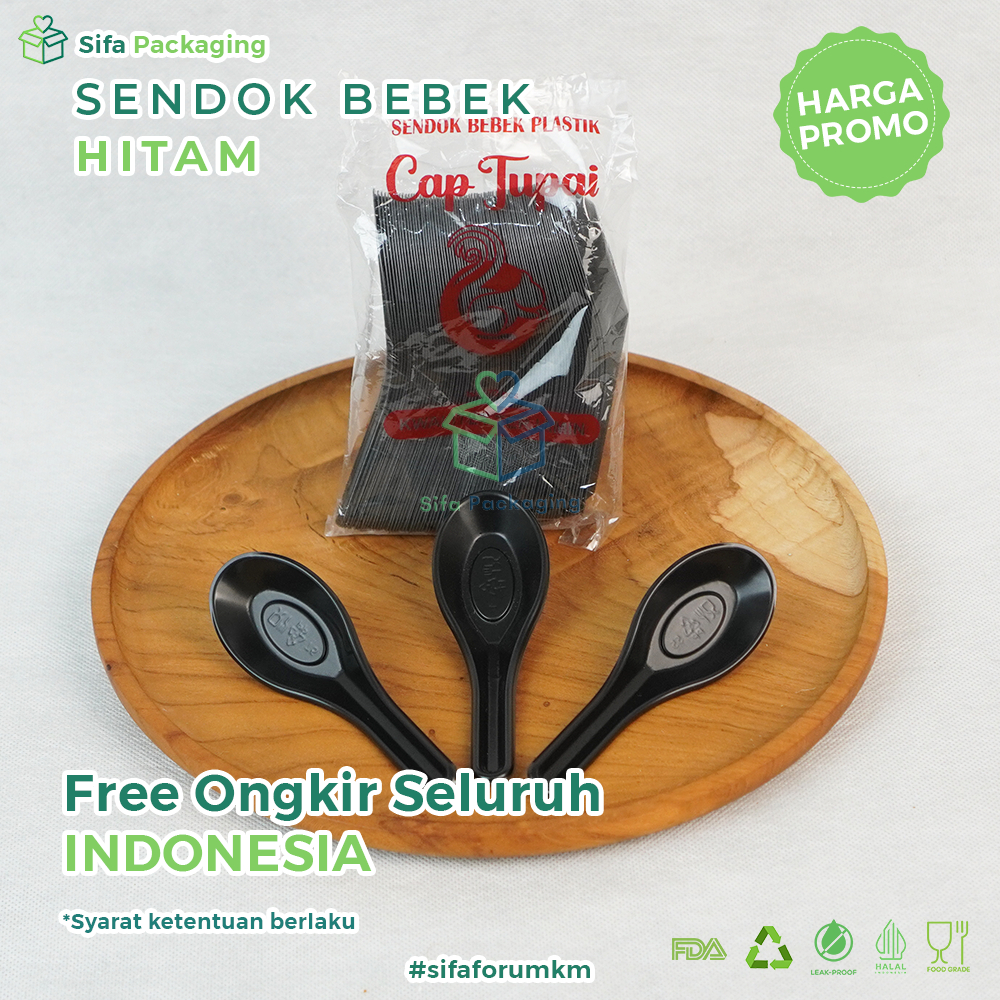 Sendok Bebek Hitam Isi 72 Pcs Sendok Katering Nasi Box Sendok Nasi Kuning Bubur Sendok Makan Sekali 