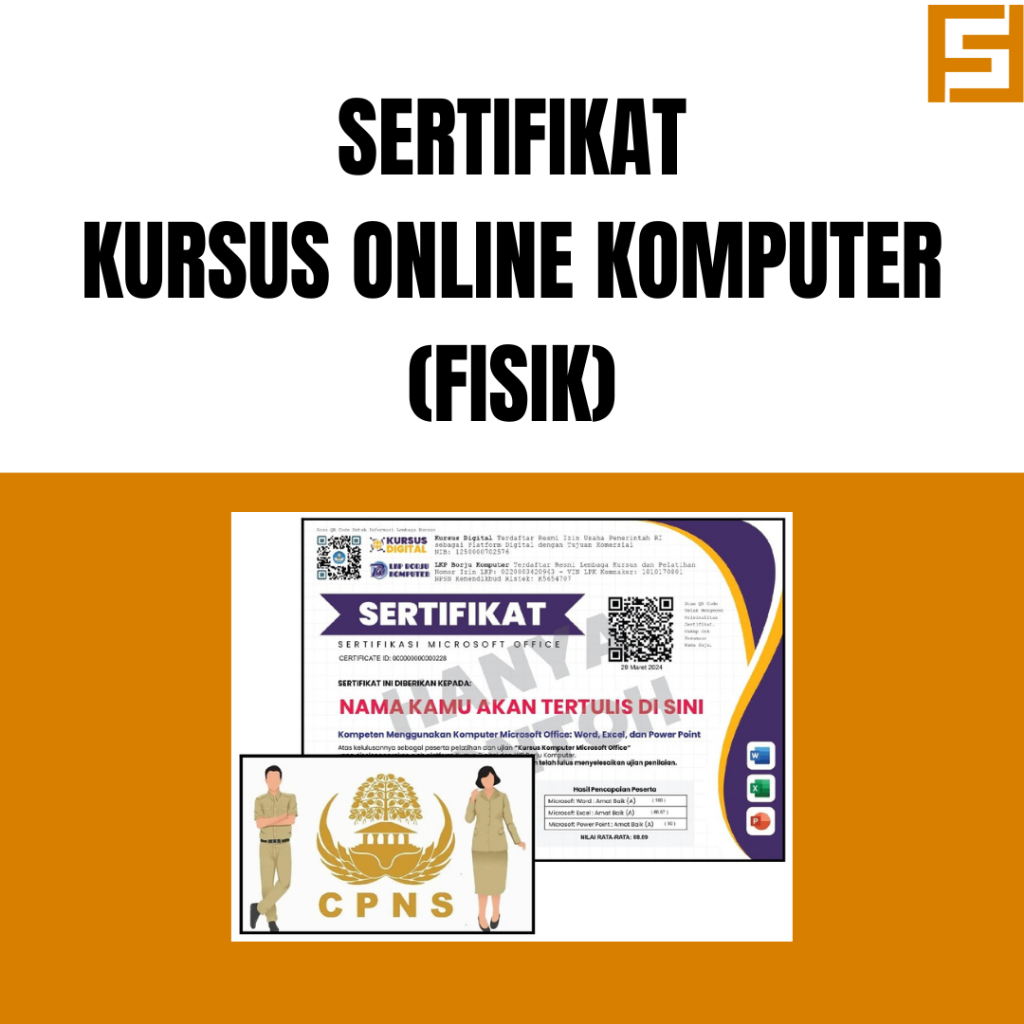 SERTIFIKAT KURSUS ONLINE KOMPUTER RESMI (SERTIFIKAT FISIK)