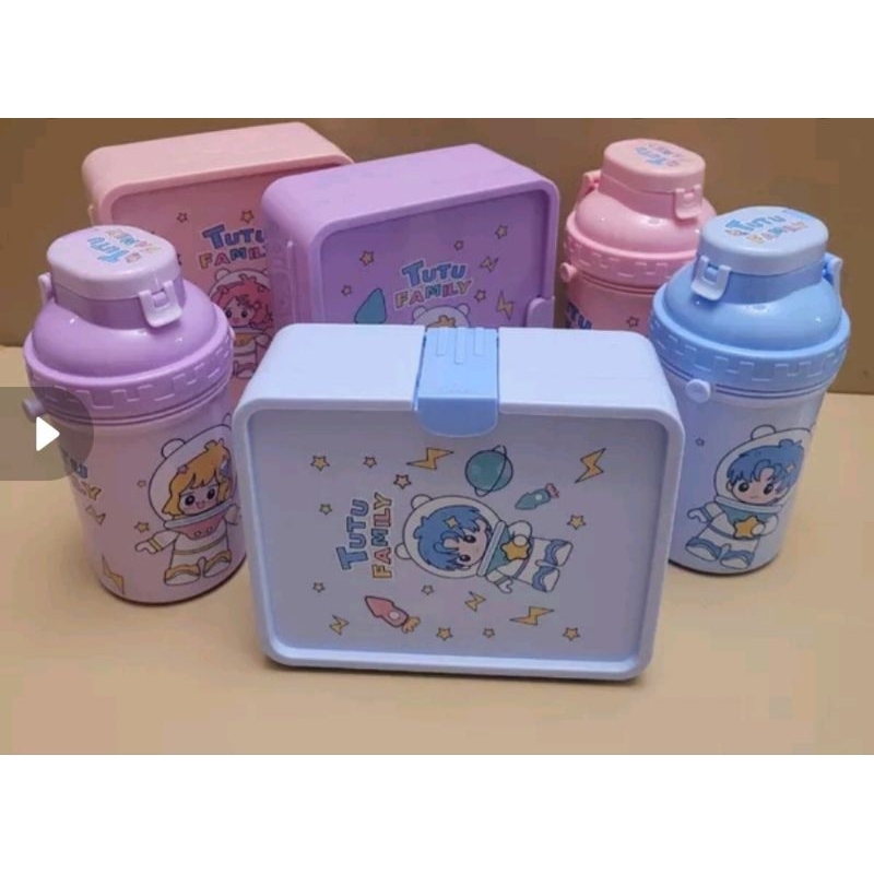 Kotak makan set karakter anak lucu free botol minum anak