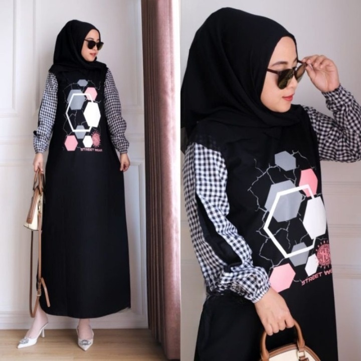 Gamis Kaos Premium Kekinian Nikel Midi BO Bahan Kaos Katun Combed 24s Aplikasi Sablon Size S M L XL 