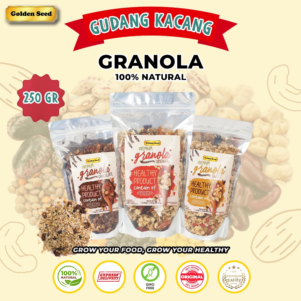 

GRANOLA PREMIUM 250 GR - GRANOLA 250 GRAM - SEREAL SEHAT 250GR (ORIGINAL, MANIS, COKLAT)