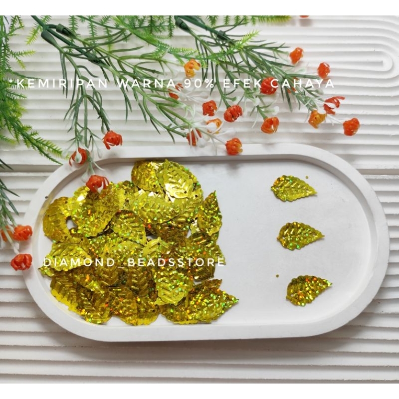 Payet kristal jahit | Payet piring sampan daun