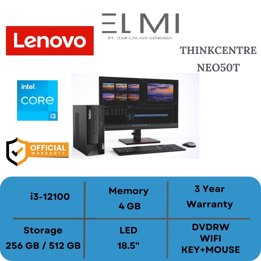 CPU LENOVO (THINKCENTRE) NEO 50T-PXIA i3-12100 4GB 256GB/512GB DOS with LED-18.5"