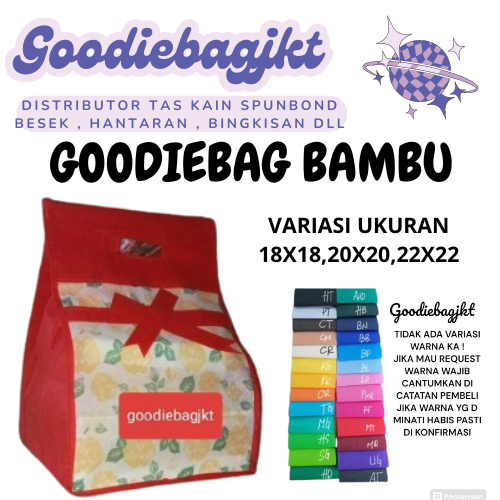

Goodiebag Tas Kain Besek Bambu uk 18x18 isi 12pcs