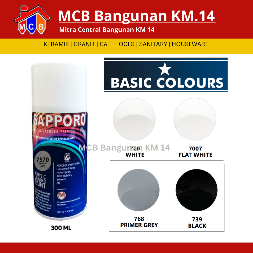 Cat Pilok Pilox Cat Semprot SAPPORO 300ml Basic / Cat Semprot Aerosol Cat Warna Dasar Semprot