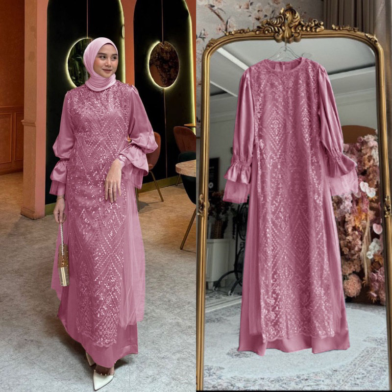 MAXI LINNI ( M L XL XXL ) Gamis pesta brukat Model terlaris / Gamis kondangan Gamis brukat mewah Mod