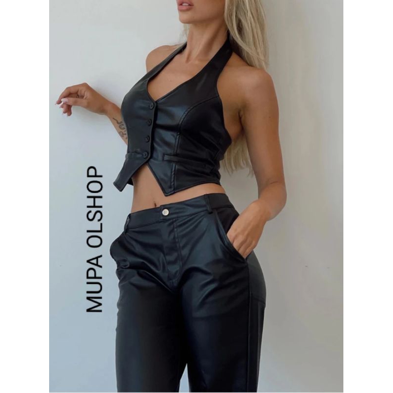 rompi kulit wanita / vest Leather / rompi kulit wanita Korean style / outfit dance K-Pop