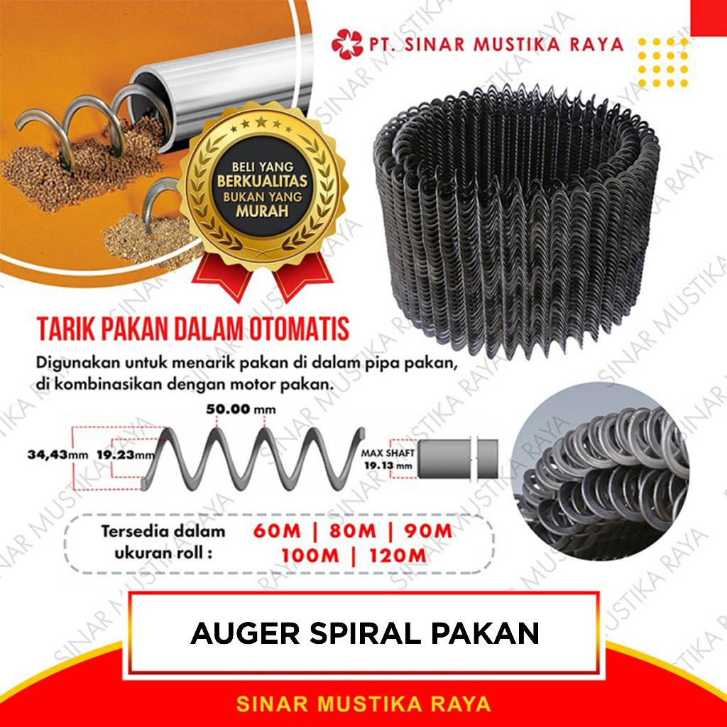 Auger Spiral 2" Tempat Pakan Otomatis Ayam Feed Pipe 60 - 120 m
