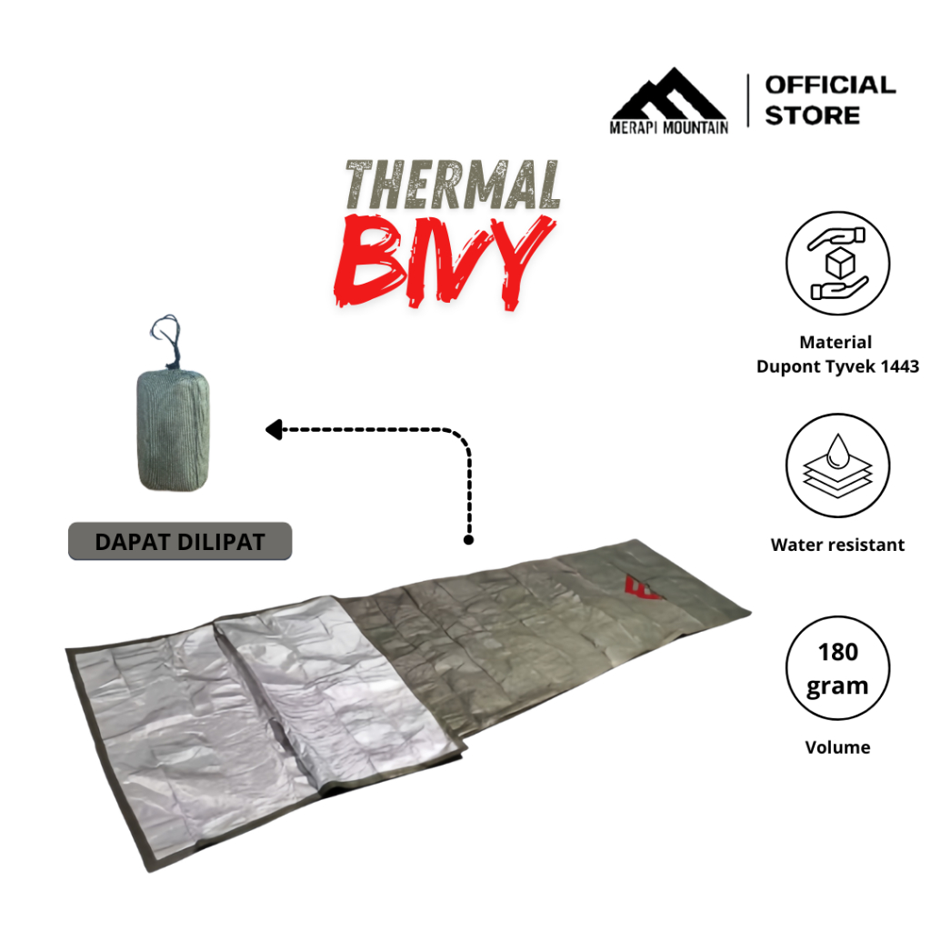 Kantong Tidur Thermal Bivy Merapi Mountain Bahan Dupont Tyvek Breathable Ukuran 208 Cm Pelindung Tid