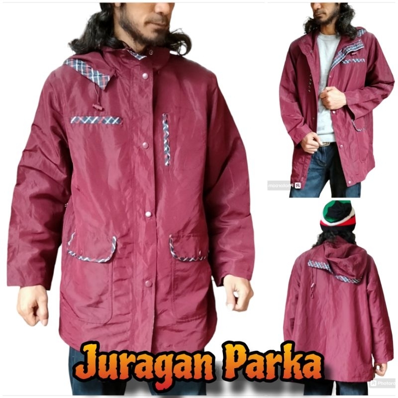 Jaket Parka Maroon Motif List Tartan Cakep Banget