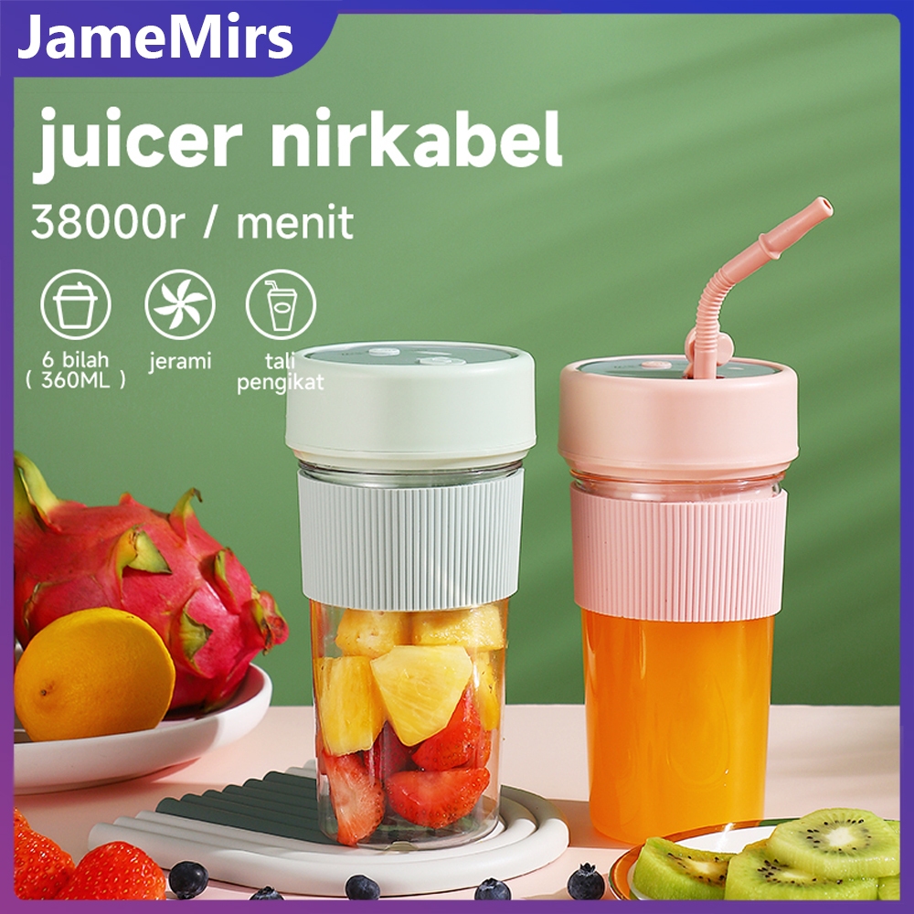 JameMirs Blender Juicer portable dengan sedotan mini jus chopper cordless Rechargeable usb listrik m