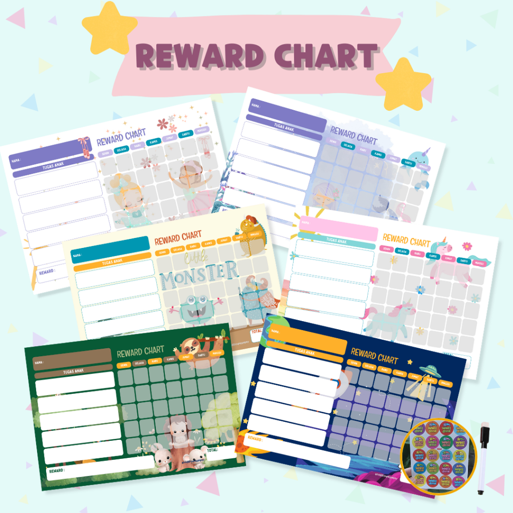 

[FABBYNMOMMY] - 1 SET REWARD CHART ANAK WIPE AND CLEAN RESPONSBILITY CHART / REWARD CHART / LEMBAR TARGET APRESIASI (FREE SPIDOL + STICKER)