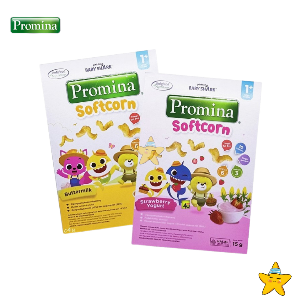 HBK Promina Baby Soft Corn Buttermilk Strawberry Yogurt 15Gr Crunchies Puff Snack Balita Usia 1+