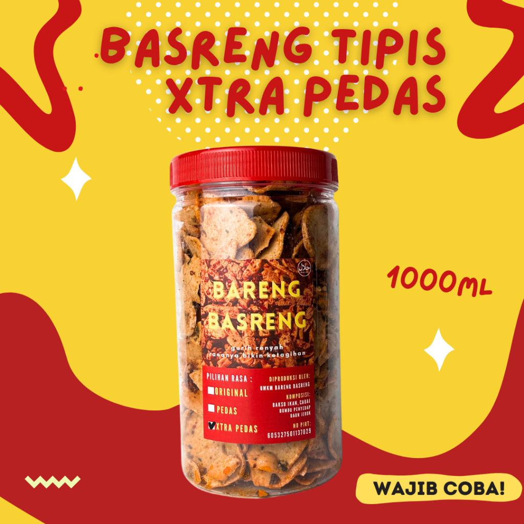 

Basreng Tipis Xtra Pedas 1000ml - Camilan Jajanan Snack Basreng original Pedas Daun jeruk