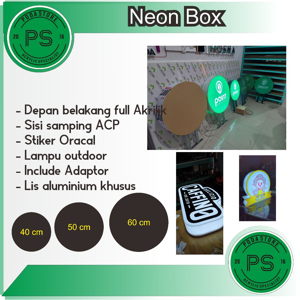 Neon Box Bulat diameter 40cm 50cm