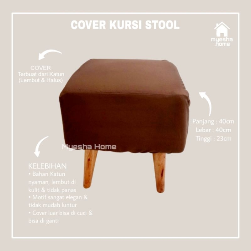 Cover Kursi Stool Kotak / Sarung Kursi Stool Kotak warna Coklat