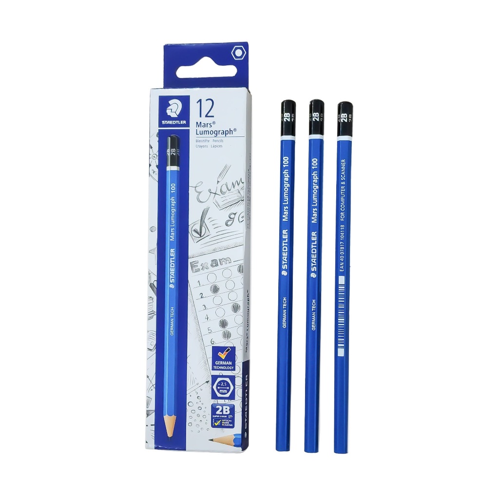 

1 LSN / 12 Pcs Pensil Staedtler 2B Mars Lumograph 100 German Tech
