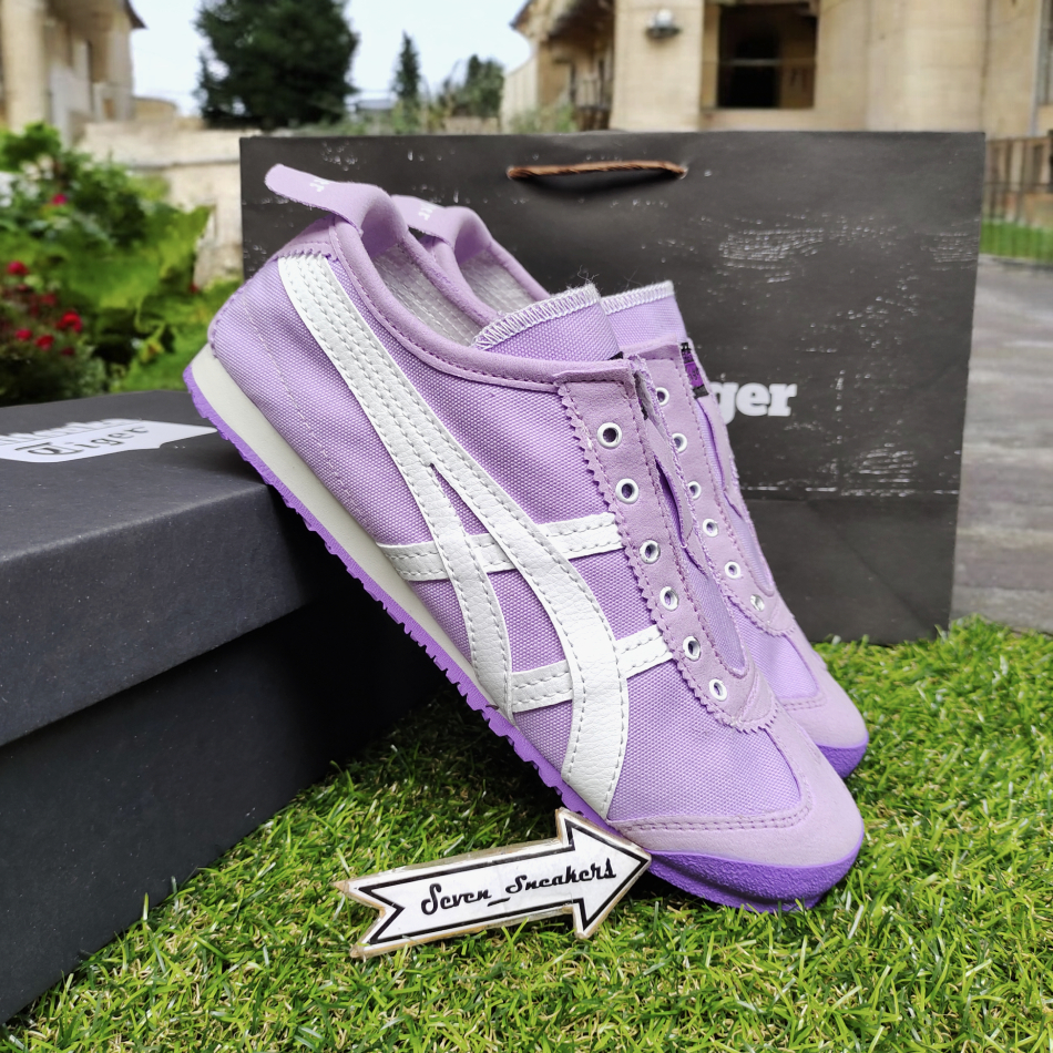 Sepatu Slip On Wanita Purple White Bahan Kanvas Tanpa Tali