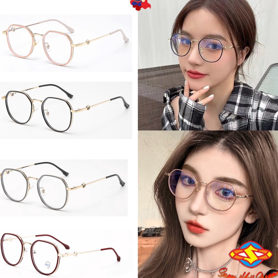 Kacamata Anti Radiasi 6637 Kaca Mata Poligonal Wanita Pria Frame Sunglasses Lensa Transparan Fashion