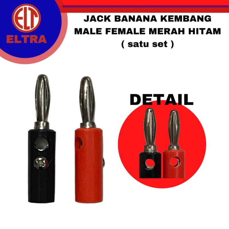 Jack banana kembang male female merah hitam satu set plug satuset socket laki perempuan konektor con