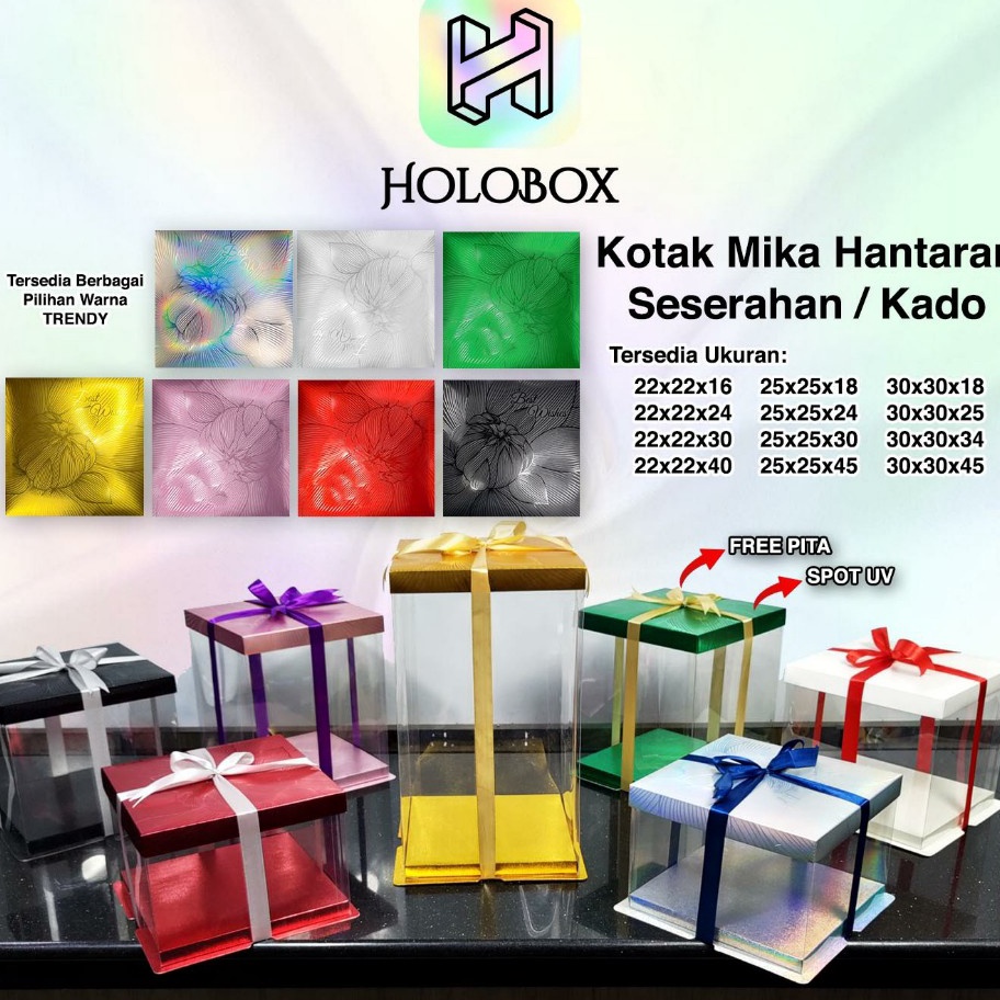 

PRODUK UNGGULAN Cake Box Kotak Kue Mika Transparan Dus Hantaran Tutup Hologram 3x3