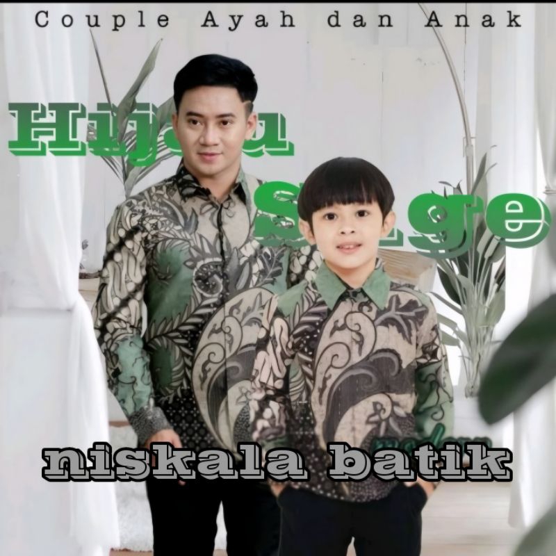 Kemeja Batik Motif Segara Hijau Batik Anak Laki-Laki Lengan Panjang Batik Ayah dan Anak Cowok Warna 