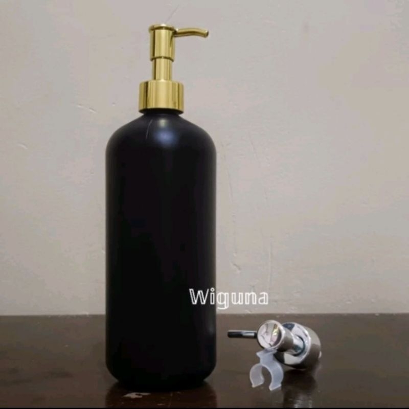 Botol Pump 500ml Hdpe Hitam / Botol Hdpe 500ml Hitam Tutup Pump Luxury Clip Oil / Botol