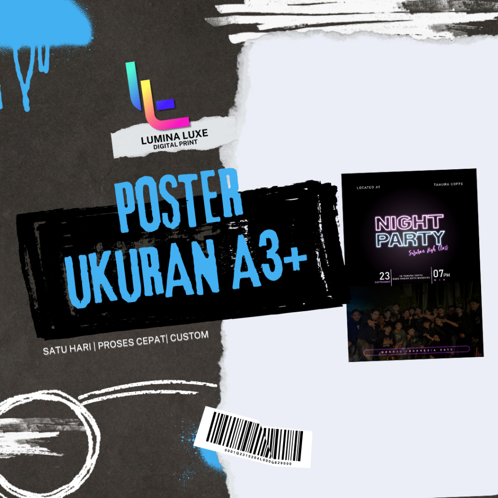 

CETAK POSTER A3+ | TERMURAH | ART PAPER 260G | print laser