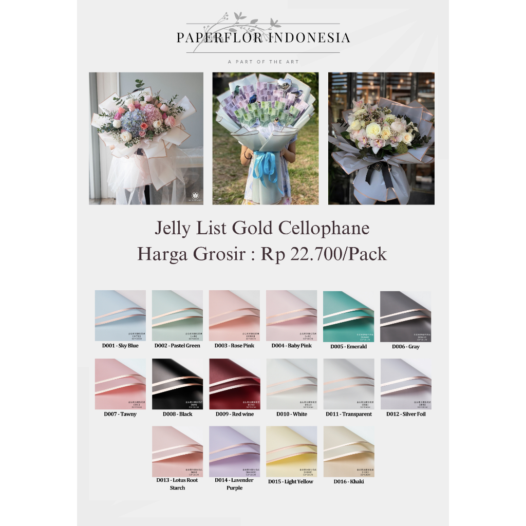 

(20 LEMBAR) JELLY LIST GOLD CELLOPHANE - KERTAS WRAP PEMBUNGKUS BUNGA - PAPERFLOR INDONESIA