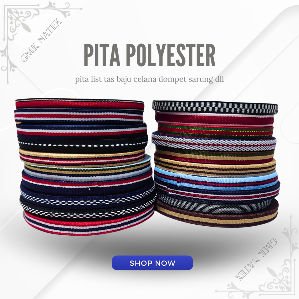 Pita motif 1cm / Webbing Polyester tape untuk List Pinggiran baju celana list tas dan sarung