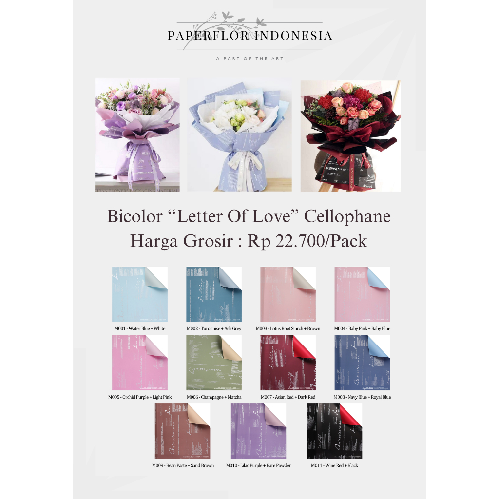 

(20 LEMBAR) BICOLOR 'LETTER OF LOVE' EDITION CELLOPHANE - KERTAS WRAP PEMBUNGKUS BUNGA - PAPERFLOR INDONESIA